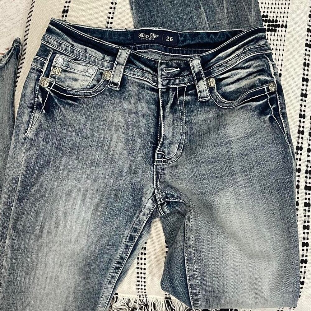 Miss Me blue bootcut jeans with rhinestone cross design - Picture 6 of 8